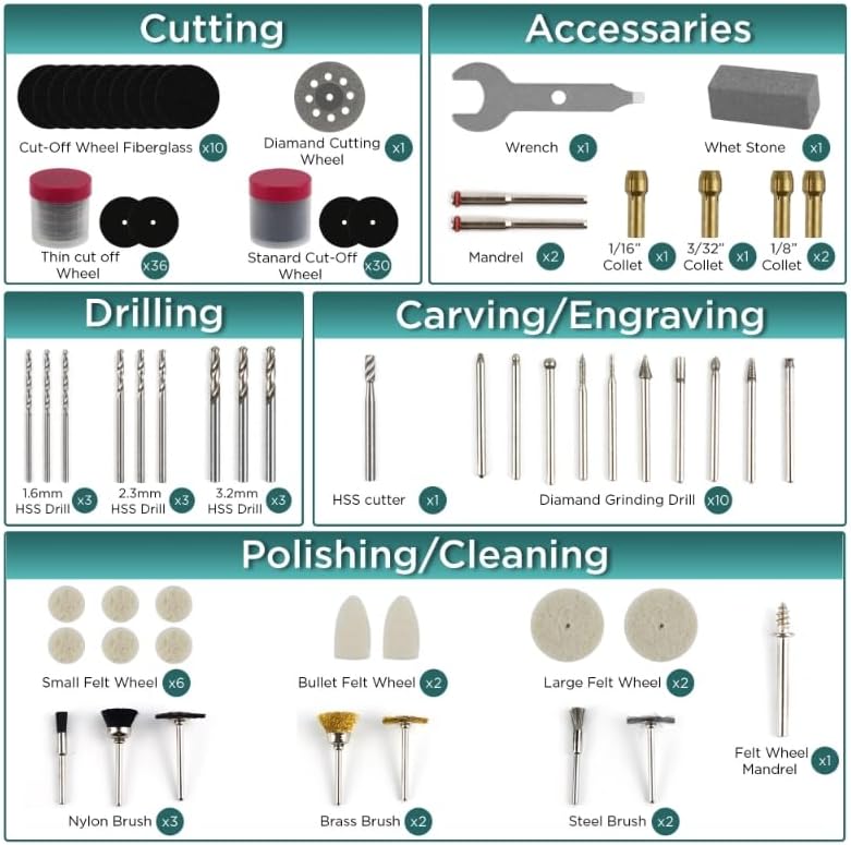 Gripzon 508PCS Rotary Tool Accessories Kit, Rotary Tool Bits for Universal Grinding, Sanding, Cutting, Polishing, Carving and Engraving, Fits for Dremel Bit Kit - Image 3